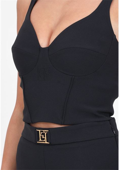 Black women's bustier top in stretch crepe with embroidery ELISABETTA FRANCHI | TO01041E2110